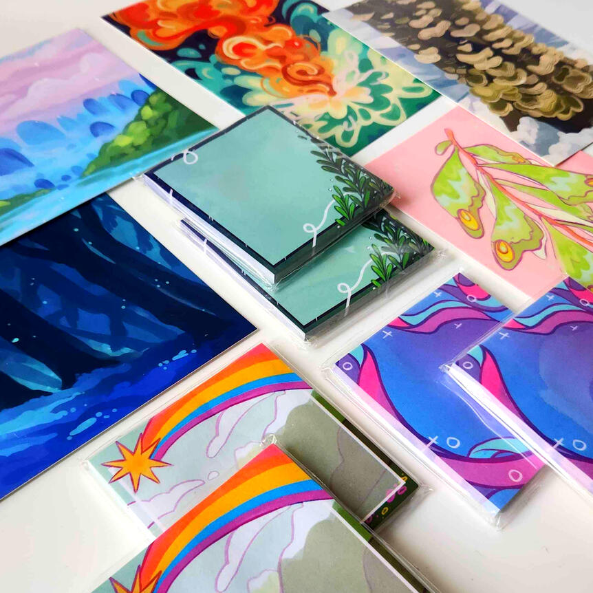 stickynotes and postcards